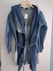 PRPS GOODS & Co Gorpcore Patchwork Denim Open Front Jacket Tie Waist StreetWear