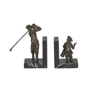 Jansen Furniture Bronze Golfer Bookends with Marble Base, Elegant Pair Decors