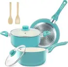 7 Pc Turquoise Nonstick Ceramic Induction Cookware Set Pots and Pans with Lids