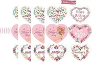 Ｓｉｍｈｏａ 60x Happy Mother's Day Stickers Gift Box Label Sticker Valentines Day Envelope Stickers for Retailers Sales Bags Card Making, Heart 4.5cmx3.8cm