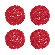 4 Pcs Wicker Rattan Balls 3.9 Inch Rattan Decorative Balls Red