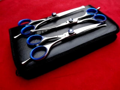 3 x Pet Scissors + Downward & Upward CURVED dog grooming/Round Ball-SAFETY-TIP
