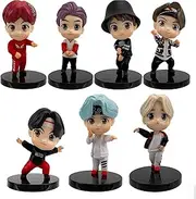 SurpriseSeptember 7pcs BTS Cake Toppers Character Set of Action Figures Toys，BTS Mini Figurines Dolls Birthday Party Supplies Car Desktop BTS Birthday Decorations