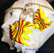 ART GLASS CEILING FAN LIGHT SWITCH PULL YELLOW STRIPE ANGEL FISH LARGE PAIR F142