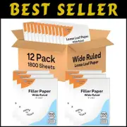 Bulk Wide Ruled Loose Leaf Paper - 1800 Sheets, 12 Pack for Ultimate Note Taking