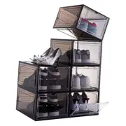 Drop Front Shoe Box,Set of 6,Stackable Plastic Shoe Box with Black 6-Pack