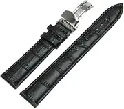 [RECHERE] Leather Watch Band Replacement Strap Butterfly Buckle Deployment Silver Clasp
