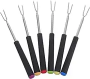 BEBEMOKO Fondue Forks for Camping BBQ 6pcs Stainless Steel Telescopic Skewers Perfect for Cheese Meat Dessert Roasting
