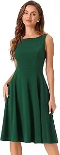[Allegra K] Sleeveless Work Dress for Women Dresses with Boat Neck, High Waist and Flared Cut