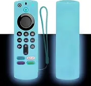 Protective Silicone Remote Case Compatible with TV Stick (3rd Gen) 2021 Alexa Voice Remote, Anti-Slip, Shockproof, kin-Friendly and Washable(Glow in Dark Blue)