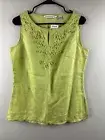 David Brooks Womens Small Green Linen Blouse Sleeveless Embroidered