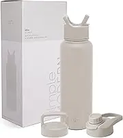 Simple Modern Water Bottle with Straw, Handle, and Chug Lid Vacuum Insulated Stainless Steel Metal Thermos Bottles | Large Leak Proof BPA-Free Flask for Gym | Summit Collection | 40oz, Almond Birch