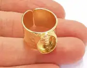 Oval Blank Ring Settings Hammered inlay Mosaic Bezel Shiny Gold Brass G20982
