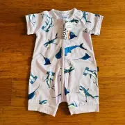 Bonds Baby Great White Hammerhead Shark Purple Zip Wondersuit Romper BNWT Size 1