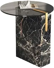 Side Table Faux Marble End Table, Round Side Table with Tempered Glass Countertop and Marble Base, Sofa Table Nightstand for Living Room or Bedroom Modern Accent Table End Tables Living Room