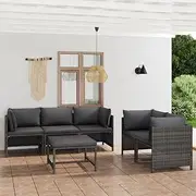 6 Piece Garden Lounge Set with Cushions Poly Rattan Grey, Garden Furniture Sets
