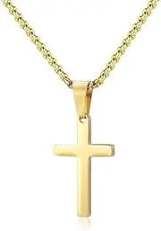 [FASHGOOD] Cross Necklace for Men Women,Stainless Steel Silver Gold Cross Pendant Necklace,2.5mm Width Box Chain Necklace,Durable Hypoallergenic Cross Necklace for Boys,18/20/22/24 Inches Chain Length