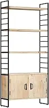 vidaXL 4-Tier Bookcase with Powder-Coated Iron Frame and Solid Mango Wood Shelves, Industrial Style, Brown