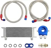 maXpeedingrods Universal 13 Row 10AN Transmission Engine Oil Cooler Kit, Radiator Oil Cooler Condenser, Stacked Plate Aluminium Alloy Black Engine Transmission, Silver