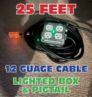 LIGHTED 12/3 EXTENSION CORD 25' w/METAL OUTLET DROP BOX STAGE POWER DISTRO STRIP