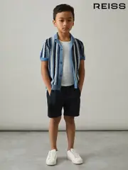 Reiss Airforce Blue Carrington 3-9 yrs Cotton Crochet Stripe Cuban Shirt (AT5442) | $80