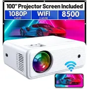 Native 1080P WiFi Projector 8500L Full HD Home Theater Cinema + 100" Screen