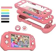 Switch Lite Case Protective Case for Nintendo Switch Lite, Compatible with Nintendo Switch Lite Screen Protector Cover Hand Grip Case with Detachable TPU+Built-in PC Screen + 2 Thumb Grip Caps,Pink