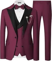 [SPTALLFITJSV] Mens Tuxedo Suit Set Slim Fit 3 Piece Wedding Prom Dinner Tuxedo for Men Double Breasted Suits Set with Bow Tie