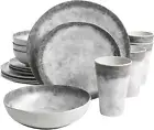 Gibson Home Granite Round Melamine Dinnerware Set, Service for Four (16pcs)