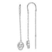 Sterling Silver Rhodium-Plated Polished Skull Threader Earrings