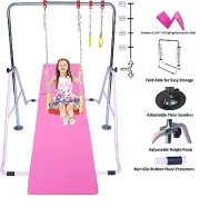 Jungle Kids Monkey Horizontal Kip Bar Pink + 6' Gymnastic Mat + Swing & Trapeze