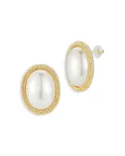 Aqua Imitation Pearl Oval Statement Stud Earrings - Exclusive
