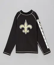 [PEAKSEASON] NFL New Orleans Saints Boy's Long Sleeve Rash Guard Top, Black, 10/12