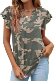 PrinStory Women Summer Tunic Tops Casual V Neck Small, C09 Cam Army Green