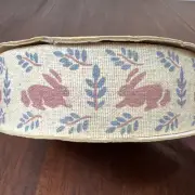 Vintage Offray Cloth Ribbon Spool 25 Yards NOS Beige Pink Blue Rabbits Branches