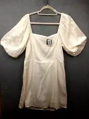 Dotti Size 14 Off White Balloon Sleeve Lined Smock Style Linen Blend Dress BNWT