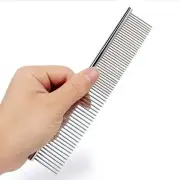 2 Pcs Silver Stainless Steel Metal Comb Grooming Set for Dogs and Cats
