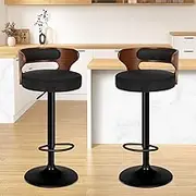 ALFORDSON Set of 2 Bar Stool Adjustable Kitchen Stool Ramiro Swivel Counter Dining Chair in 61-82cm Seat Height with Anti-Slip Floor Protector for Home Dining Room Cafe Shops Bars (Fabric Black)