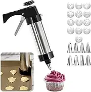 Stainless Steel Cookie Press Kit,Spritz Cookie Press Set with 13 Cookie Discs and 8 Piping Tips, Cookie Press for Baking for Cookie Maker and Cake Icing