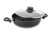 Non-Stick Cookware Deep Kadhai Wok with Glass Lid 2.6 LTR 24 cm Black