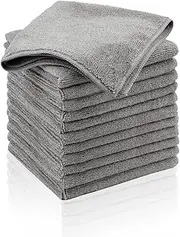 12PCS Gray Microfiber Cleaning Cloth 11.8"x11.8",Ultra Soft and Absorbent Rags for Housekeeping, Lint Free Reusable Cloths for House Cleaning Supplies, Washable Cleaning Towels