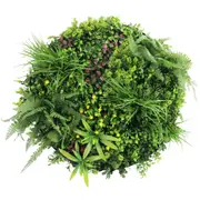 Slimline Artificial Green Wall Disc Art 80cm Country Fern UV Resistant (White)