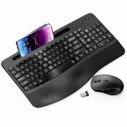 Wireless Keyboard and Mouse Ergonomic Combo 2.4G Rechargable Full-Sized Quiet...