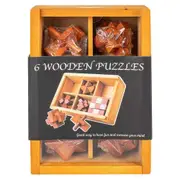 6pc Wooden Puzzle Kids All Ages Puzzle Challenge Brain Teaser Set w/Box