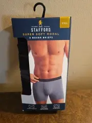 New Stafford 3-Pack XXL Super Soft Modal Boxer Briefs - Burgundy/Gray