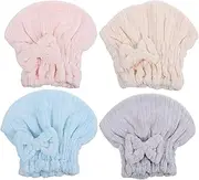 Healeved 4PCS Quick Dry Hair Wraps Absorbent Shower Towel for Women Thickened Soft Hair Drying Hat for Home Travel Gym Pool Use