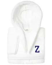 Linum Home Textiles Personalized Linum Kids Medium Super Plush Hooded Bathrobe with Navy Bookman Font (Monogrammed A-Z)