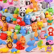 Kaemi 46Pcs Animal Erasers - Kids Desk Pets Bulk 4D Puzzle Erasers Take Apart Toys for Party Favors & Treasure Box Games