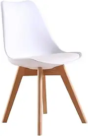 Priceworth Oliver Replica Dining Chairs, Timeless Design, Padded PU Leather Seating, High-Grade Moulded ABS Plastic Seat, Beech Wood Legs, Set of 4, 80 H x 47.5 W x 52 D CM Each, White