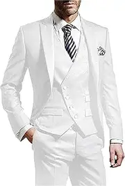 [JEShifangjiusu] Suit for Men 3 Pieces Business Wedding Prom Evening Jacket Formal Suit Evening Jacket Pants, white, 7XL